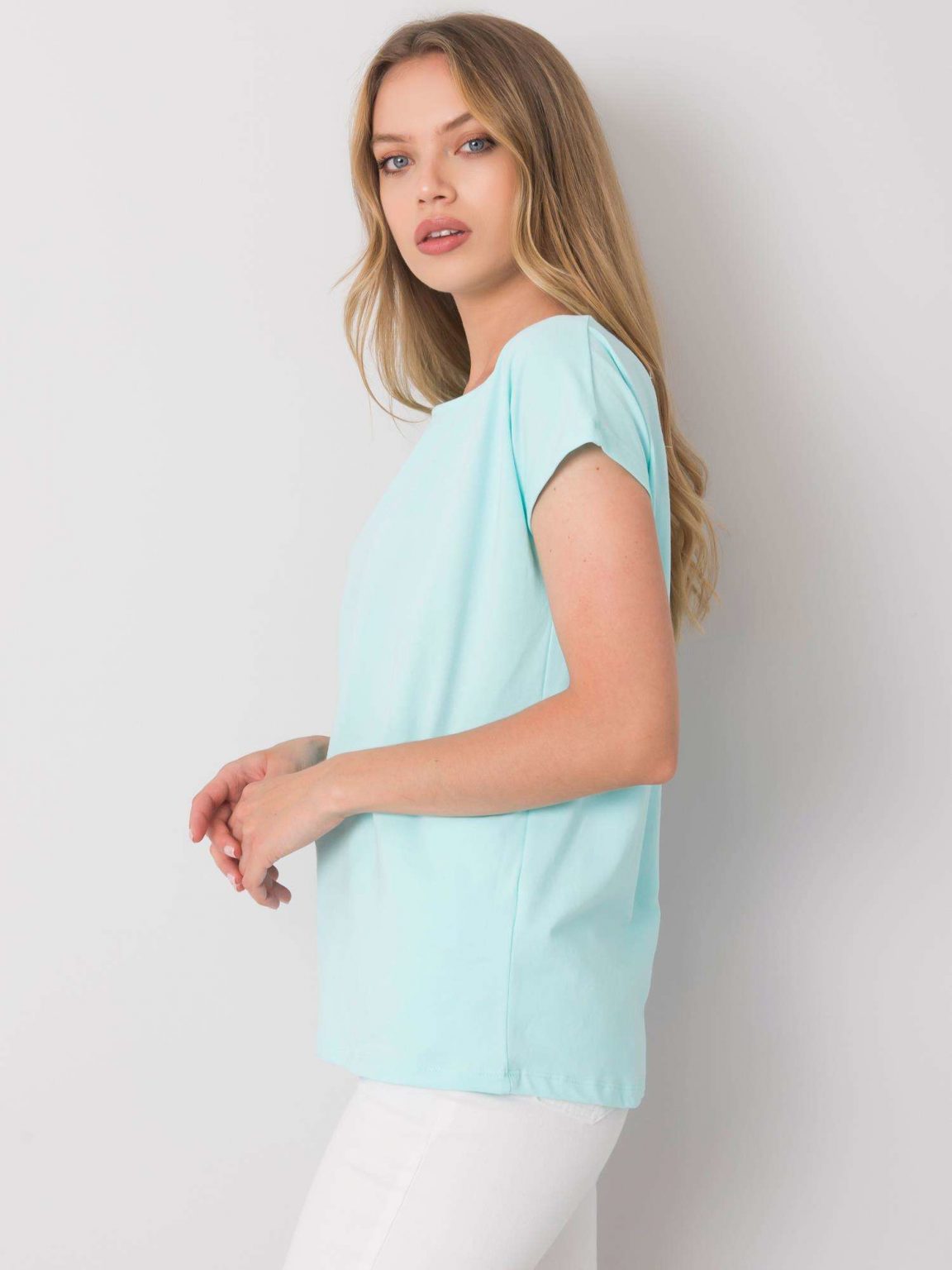 Miętowy t-shirt jednokolorowy Nadia