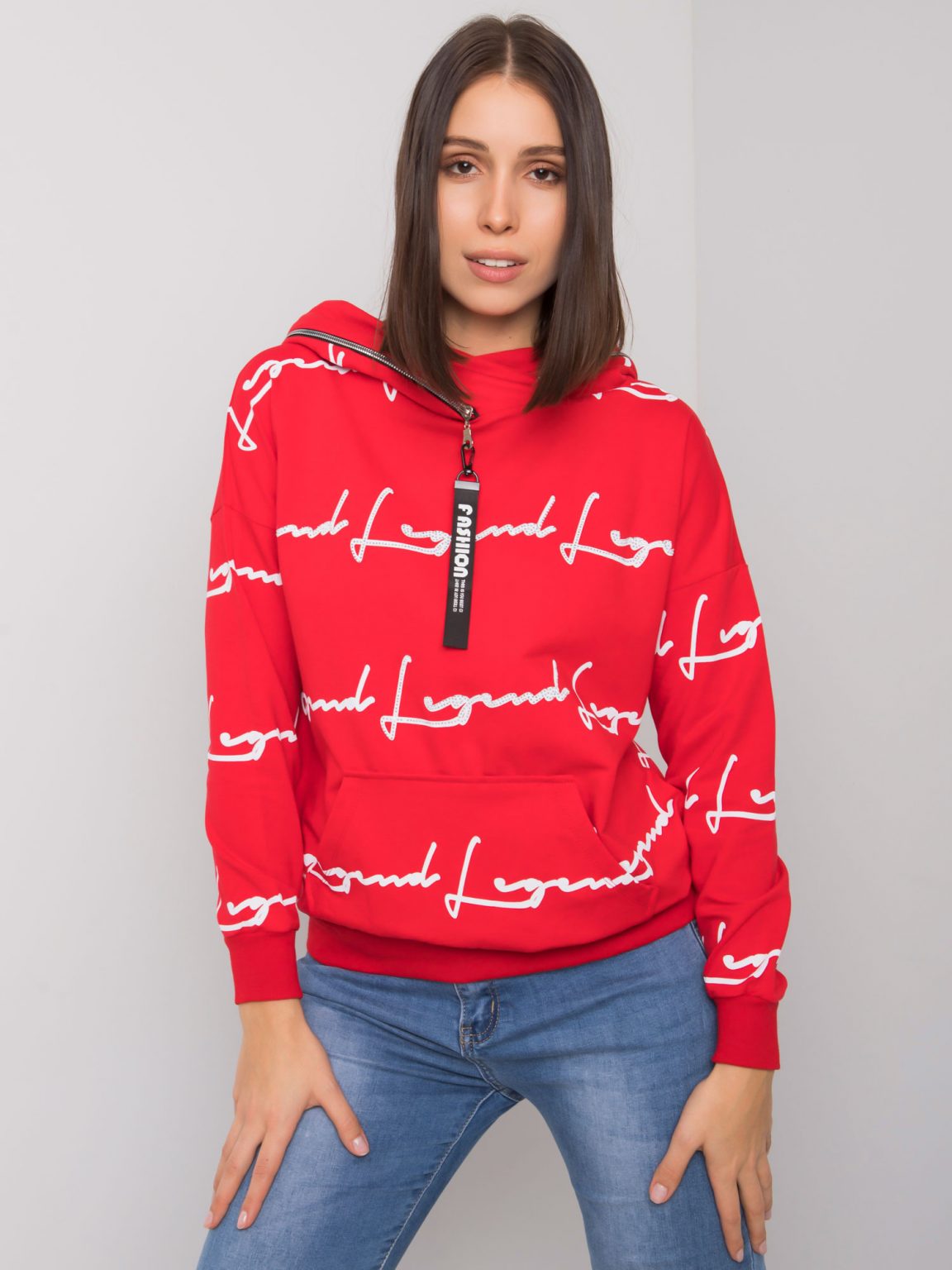 Czerwona bluza plus size z kieszenią Jossy
