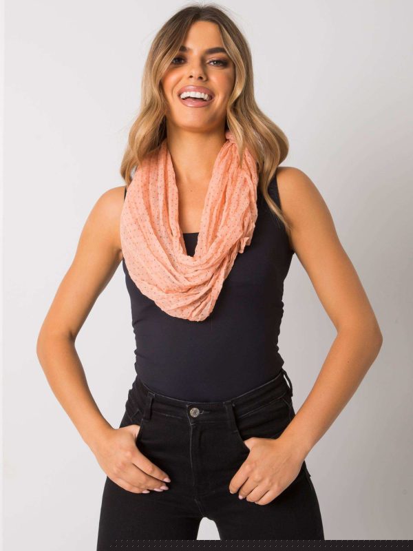 Brzoskwiniowo-brązowa chusta w groszki