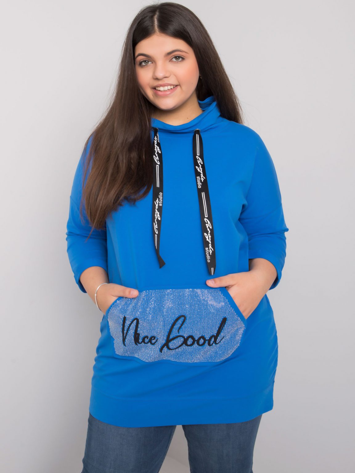 Ciemnoniebieska bluzka plus size z dżetami Crystal