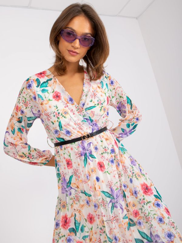 Jasnobeżowa sukienka midi z printami Annie