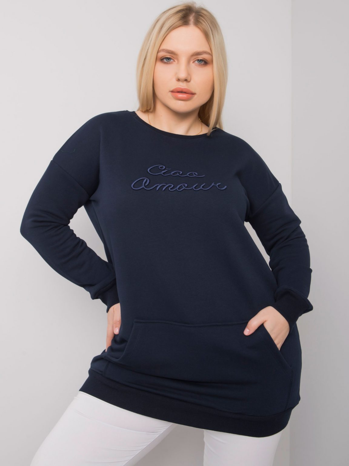 Granatowa długa bluza plus size Easton