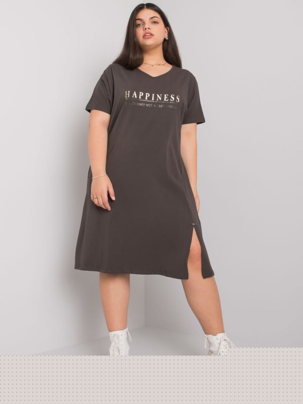 Ciemna khaki sukienka plus size z rozcięciem Lucy
