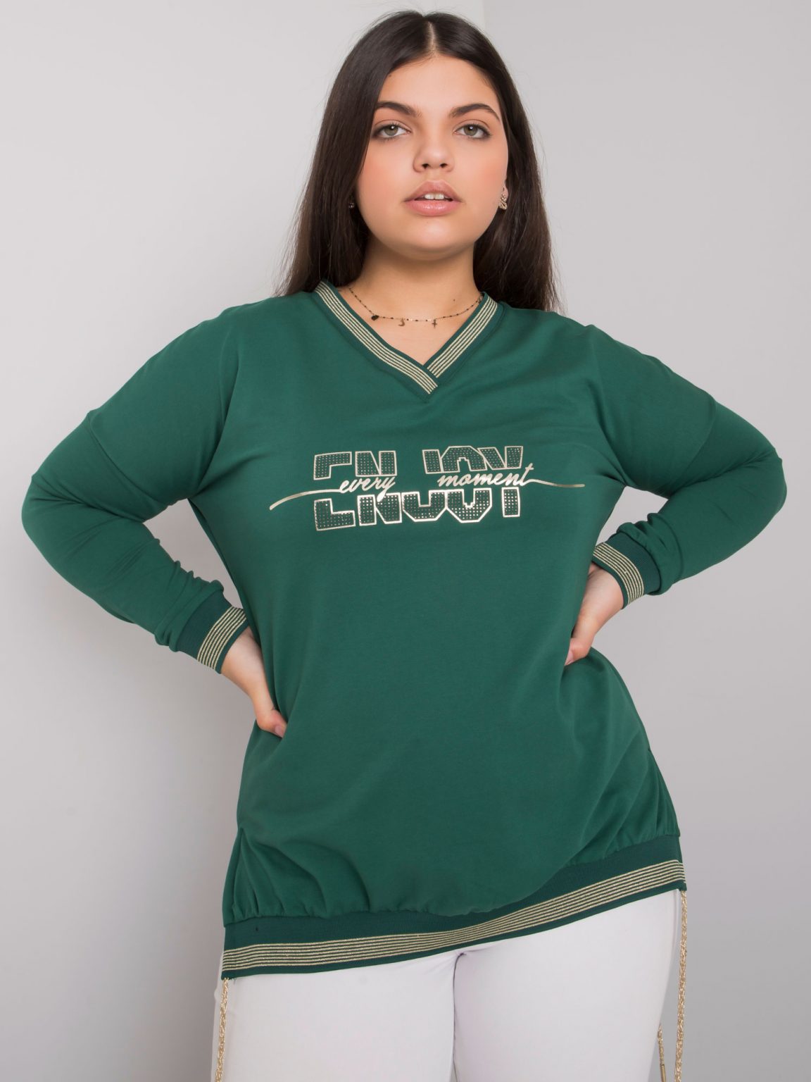 Ciemnozielona bluzka plus size z aplikacją Lila