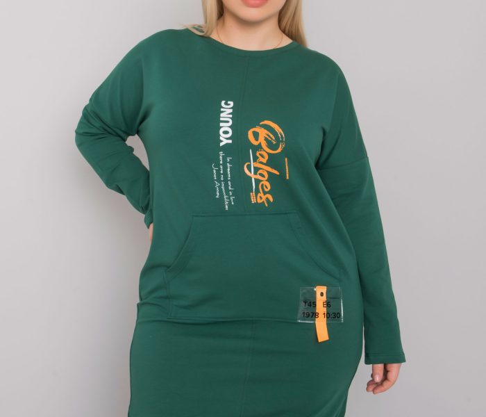 Hurtownia Ciemnozielona sukienka dresowa plus size Akira
