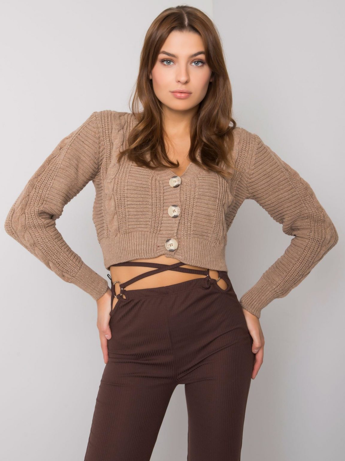 Ciemnobeżowy sweter rozpinany Aristide RUE PARIS