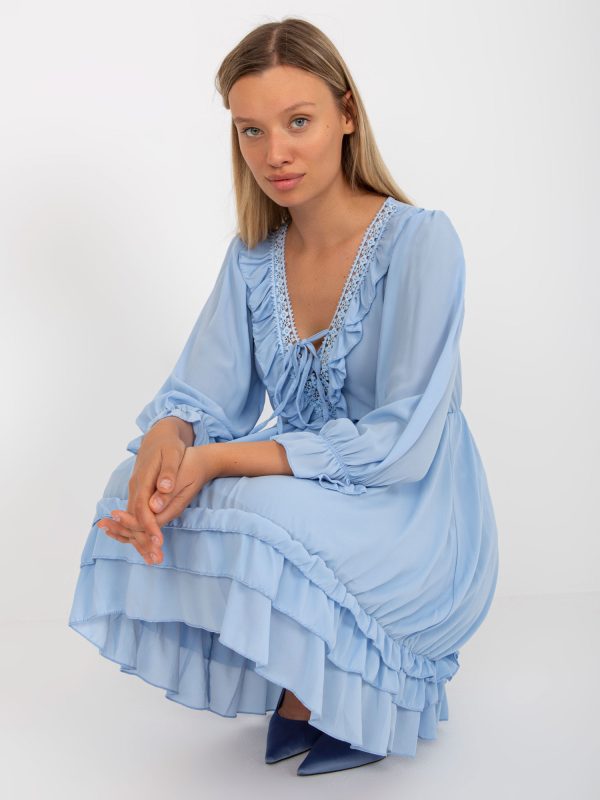 Hurtownia Jasnoniebieska mini sukienka z falbaną w stylu boho OCH BELLA
