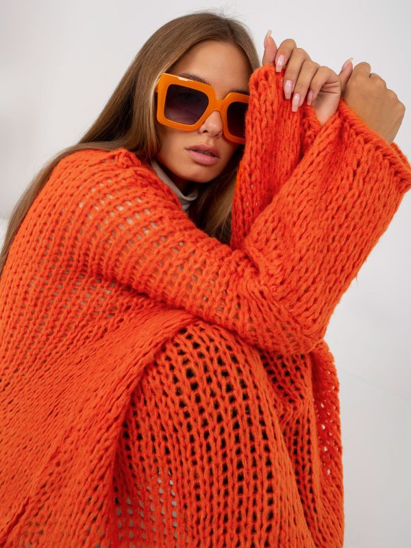 Hurtownia Pomarańczowy sweter oversize z dekoltem V OCH BELLA