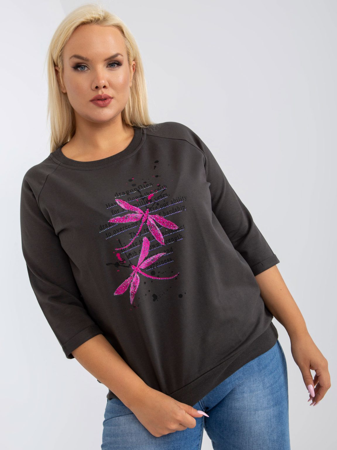 Hurtownia Khaki damska bluzka plus size z okrągłym dekoltem