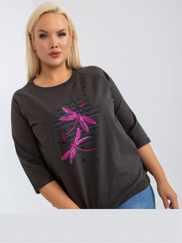Hurtownia Khaki damska bluzka plus size z okrągłym dekoltem