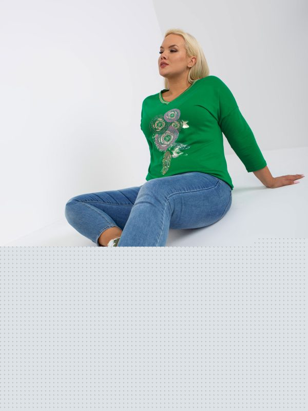 Hurtownia Zielona bluzka plus size z dekoltem w serek