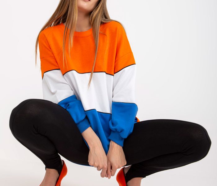 Hurtownia Pomarańczowo-niebieska dresowa bluza basic oversize RUE PARIS