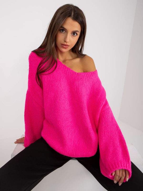 Hurtownia Fluo różowy sweter oversize z szerokimi rękawami RUE PARIS