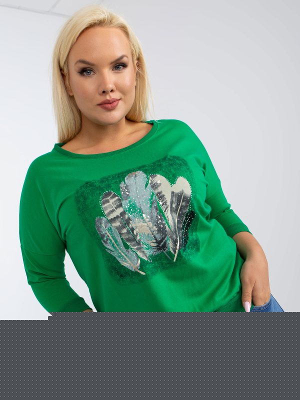 Hurtownia Zielona bluzka plus size z aplikacją z dżetów