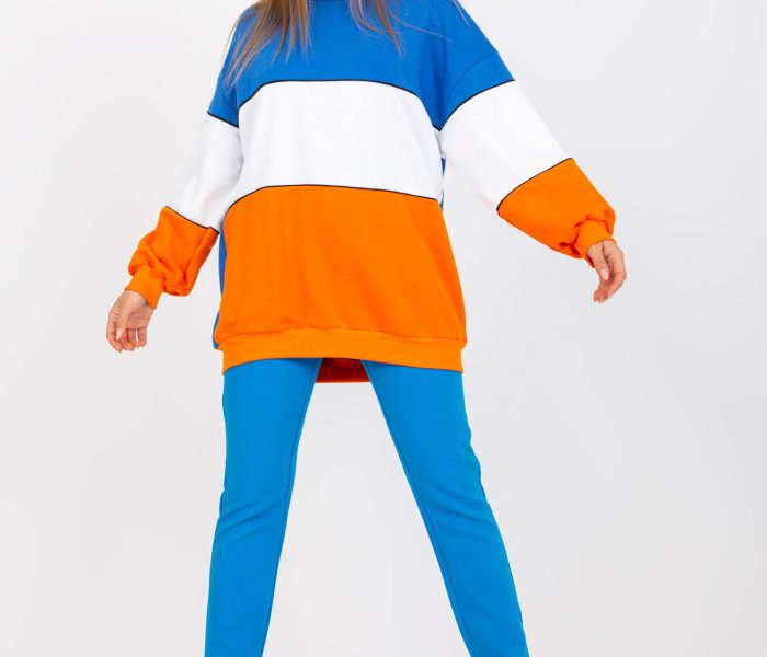 Hurtownia Niebiesko-pomarańczowa dresowa bluza basic oversize RUE PARIS