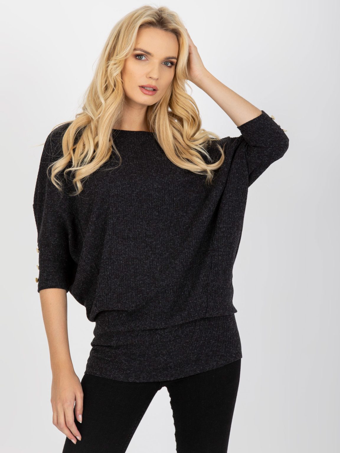 Hurtownia Графитовый свитер oversize с пуговицами на рукавах OCH BELLA