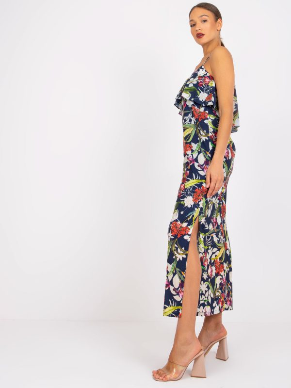 Hurtownia Granatowa sukienka maxi w kwiaty Paulina