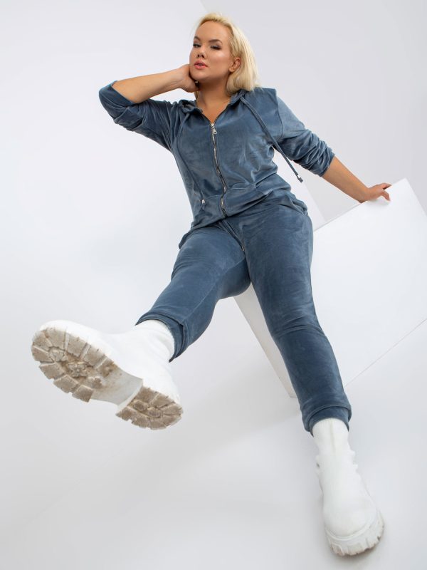 Hurtownia Brudnoniebieski welurowy komplet plus size ze spodniami Michell