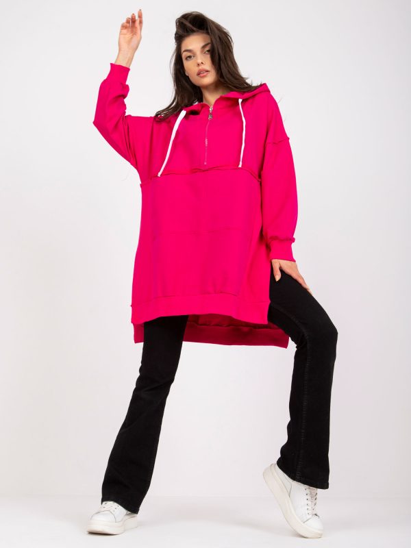 Hurtownia Fuksjowa dresowa bluza basic z kapturem i suwakiem