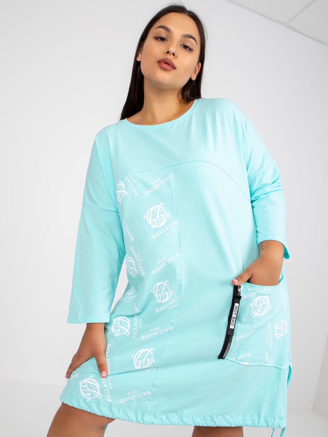 Hurtownia Miętowa codzienna tunika plus size z bawełny