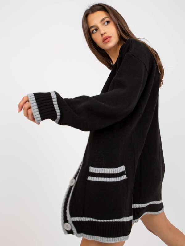 Hurtownia Czarny dłuższy sweter rozpinany oversize RUE PARIS