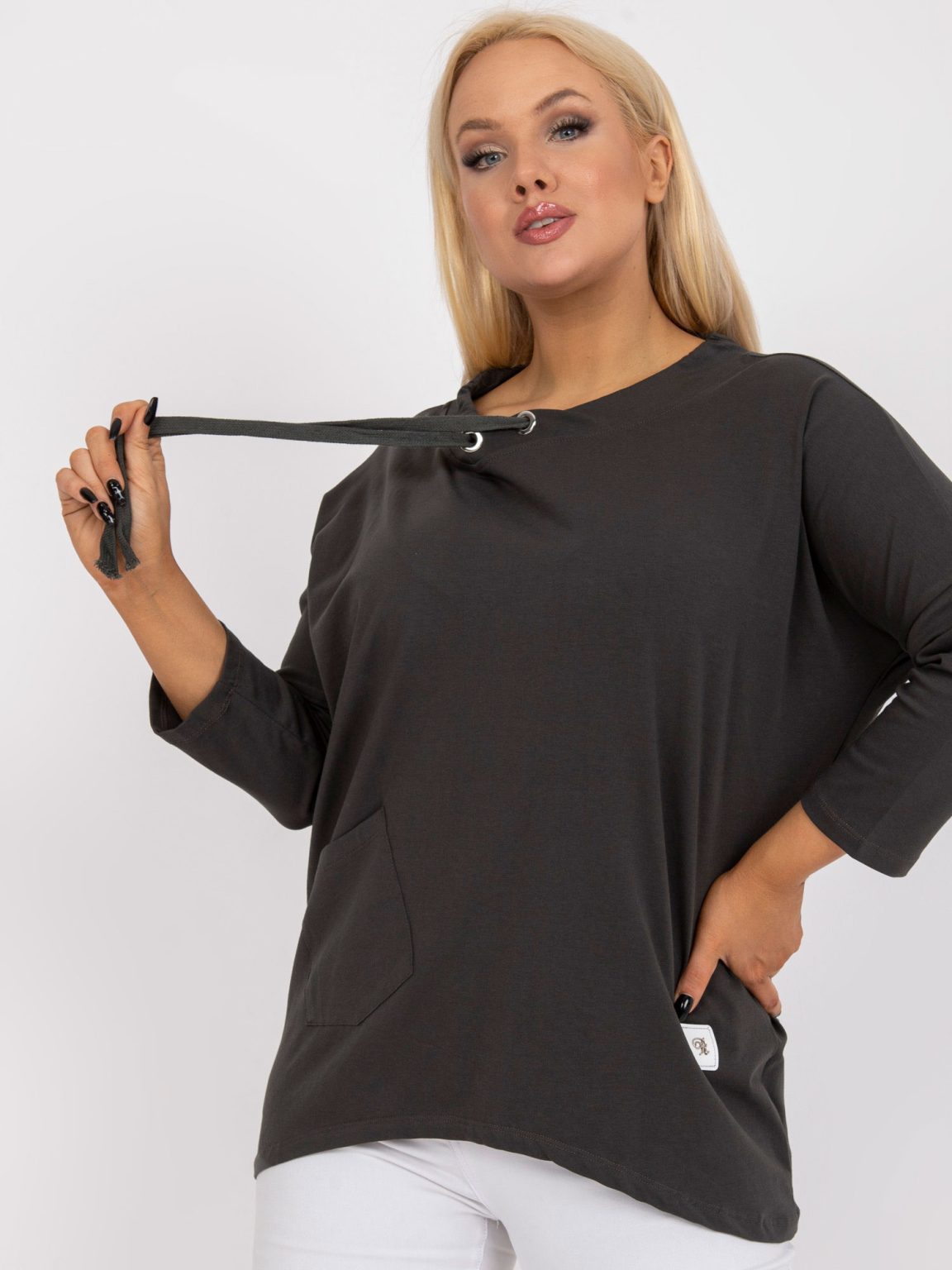 Hurtownia Khaki luźna bluzka plus size basic z bawełny