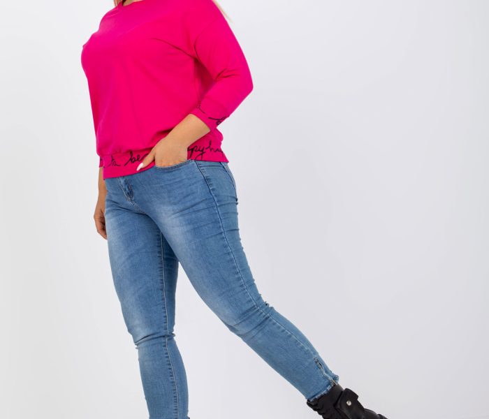Hurtownia Fuksjowo-czarna gładka bluza plus size z bawełny Charliza