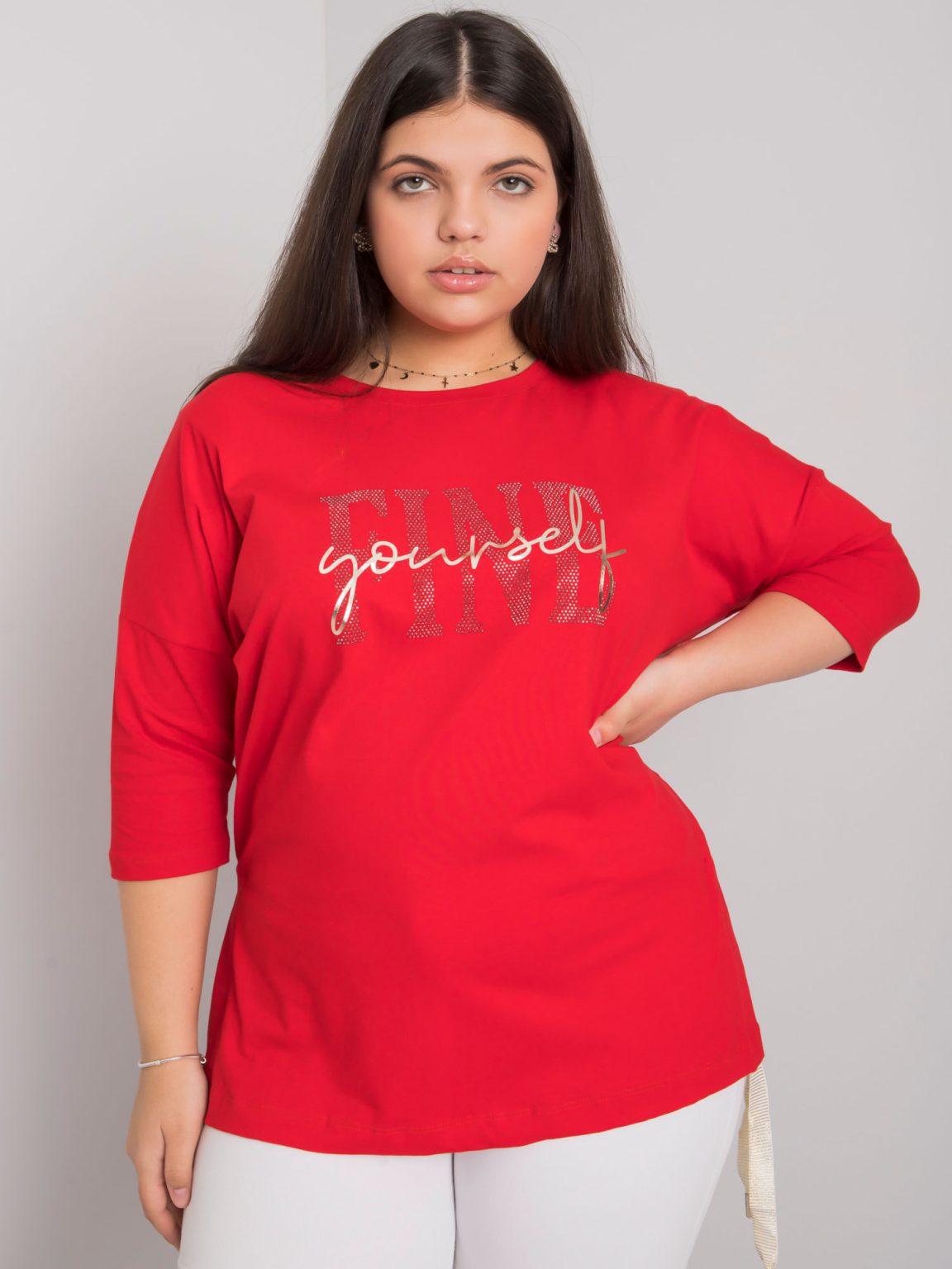 Hurtownia Czerwona bluzka plus size z dżetami Elena