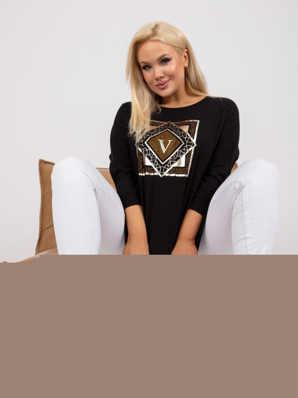 Hurtownia Czarna asymetryczna tunika plus size o luźnym kroju