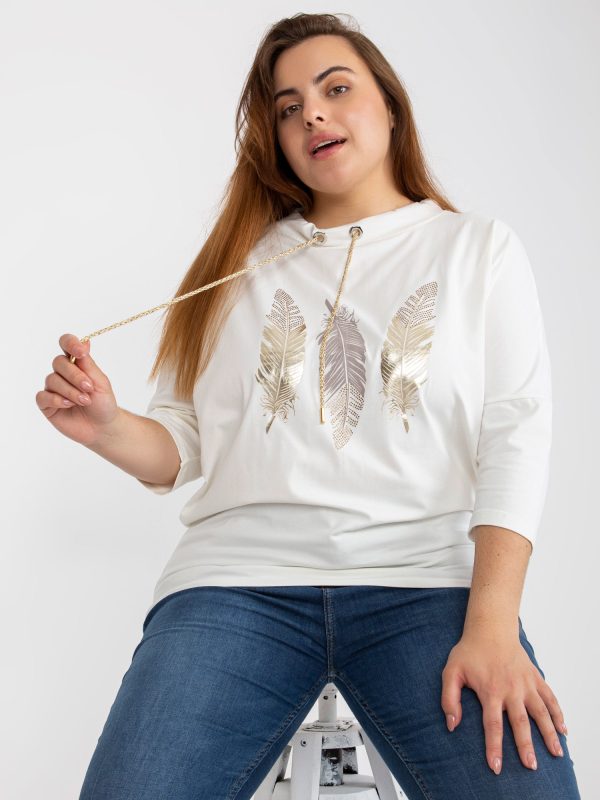 Hurtownia Biała bawełniana bluzka plus size z aplikacją