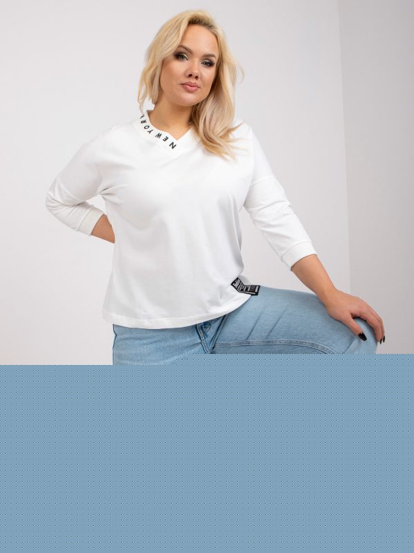 Hurtownia Ecru bawełniana bluzka plus size z dekoltem w serek