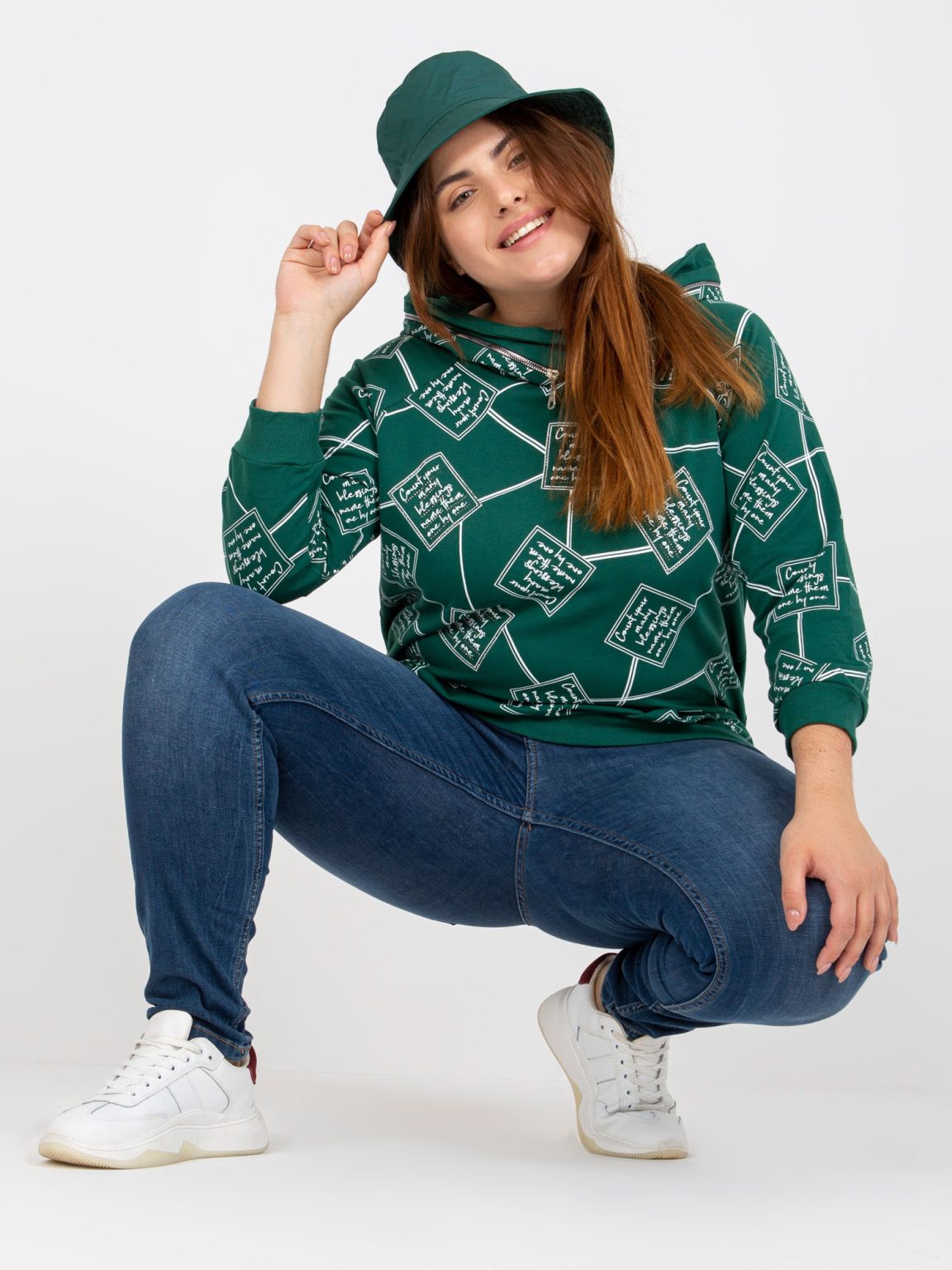 Hurtownia Zielona dresowa bluza plus size z kapturem