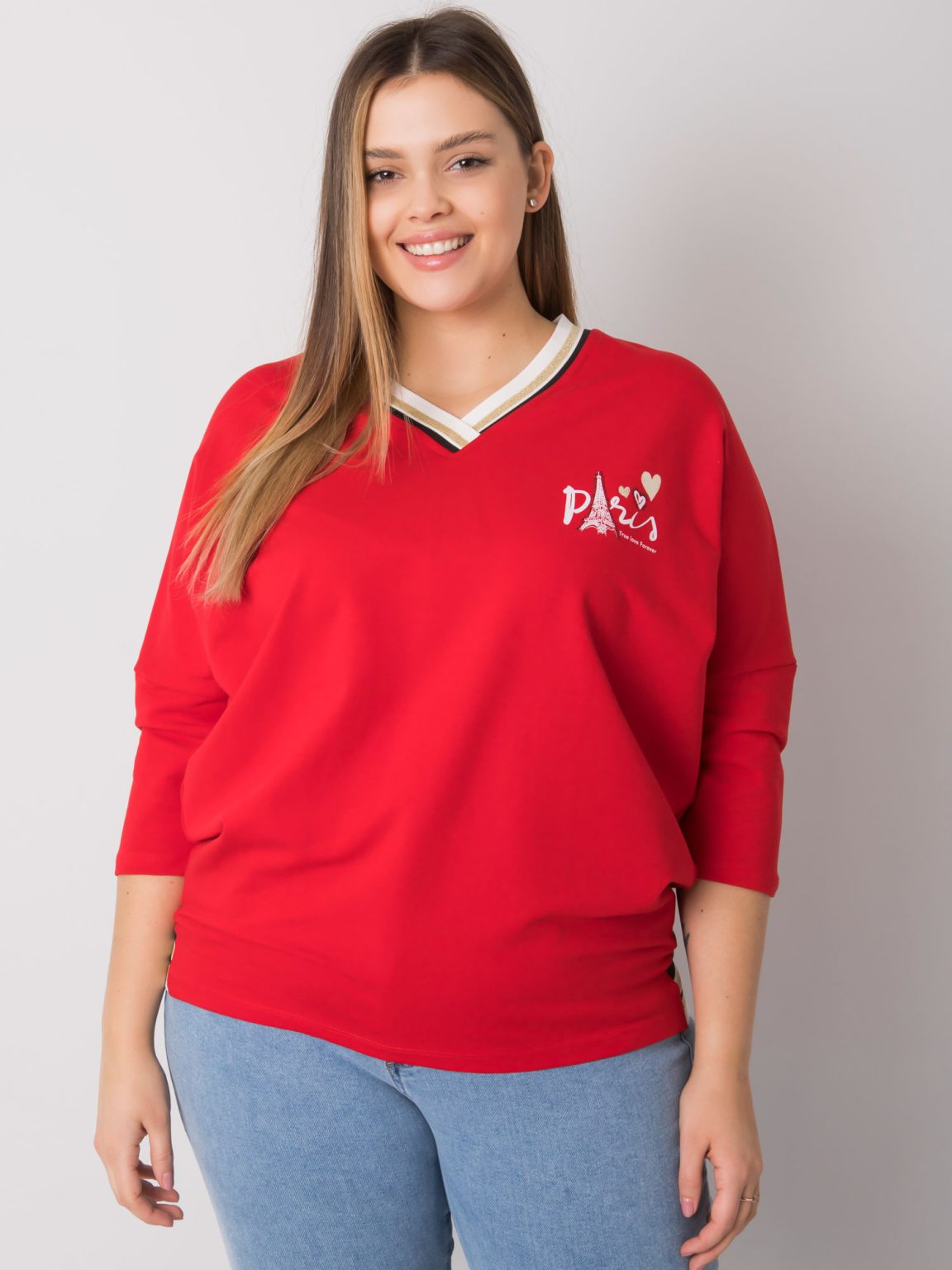 Hurtownia Czerwona bawełniana bluzka plus size Alida