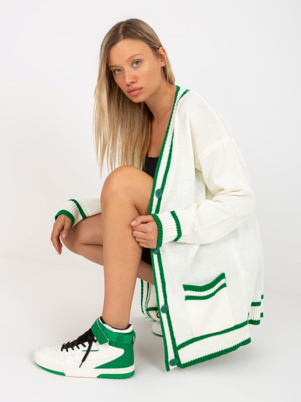 Hurtownia Ecru damski sweter rozpinany z kieszeniami RUE PARIS