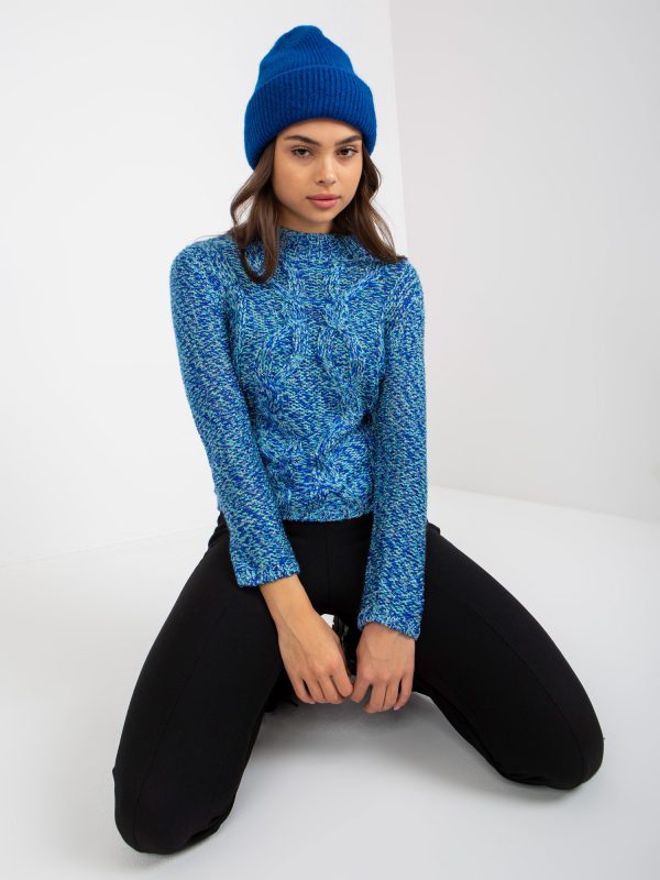 Hurtownia Niebieski melanżowy sweter klasyczny z warkoczami