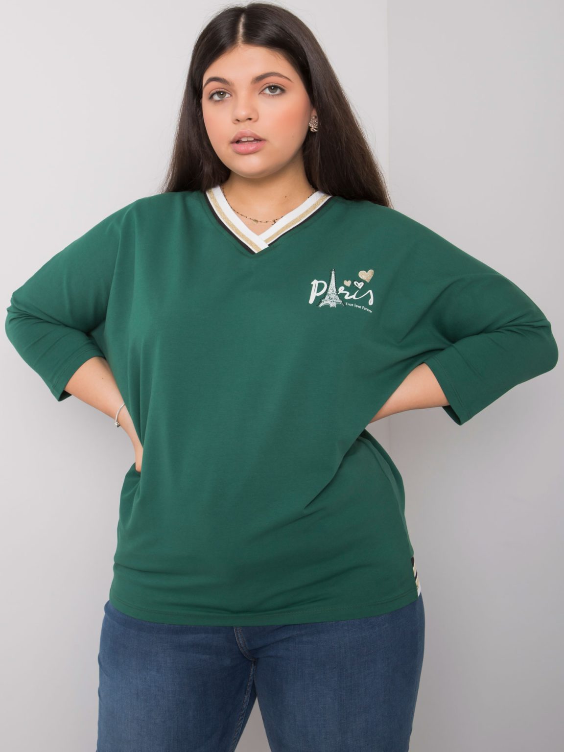 Hurtownia Zielona bawełniana bluzka plus size Alida