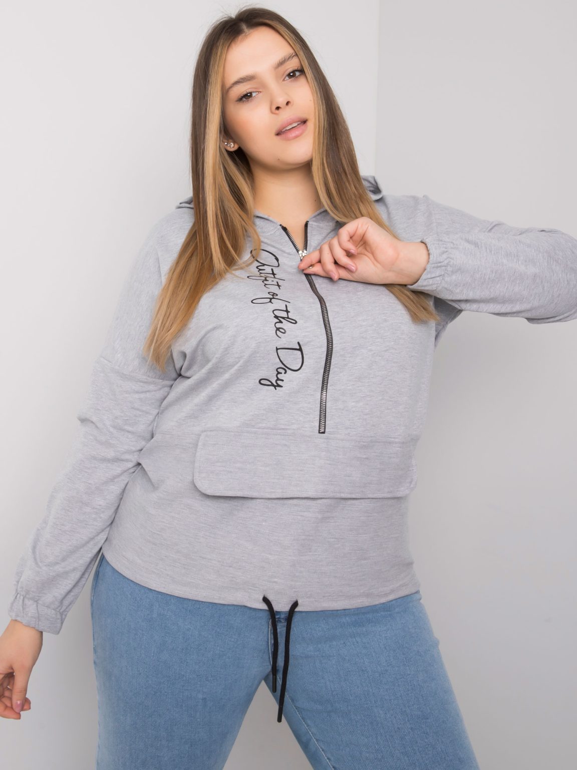Hurtownia Szara melanżowa rozpinana bluza plus size Kaylee