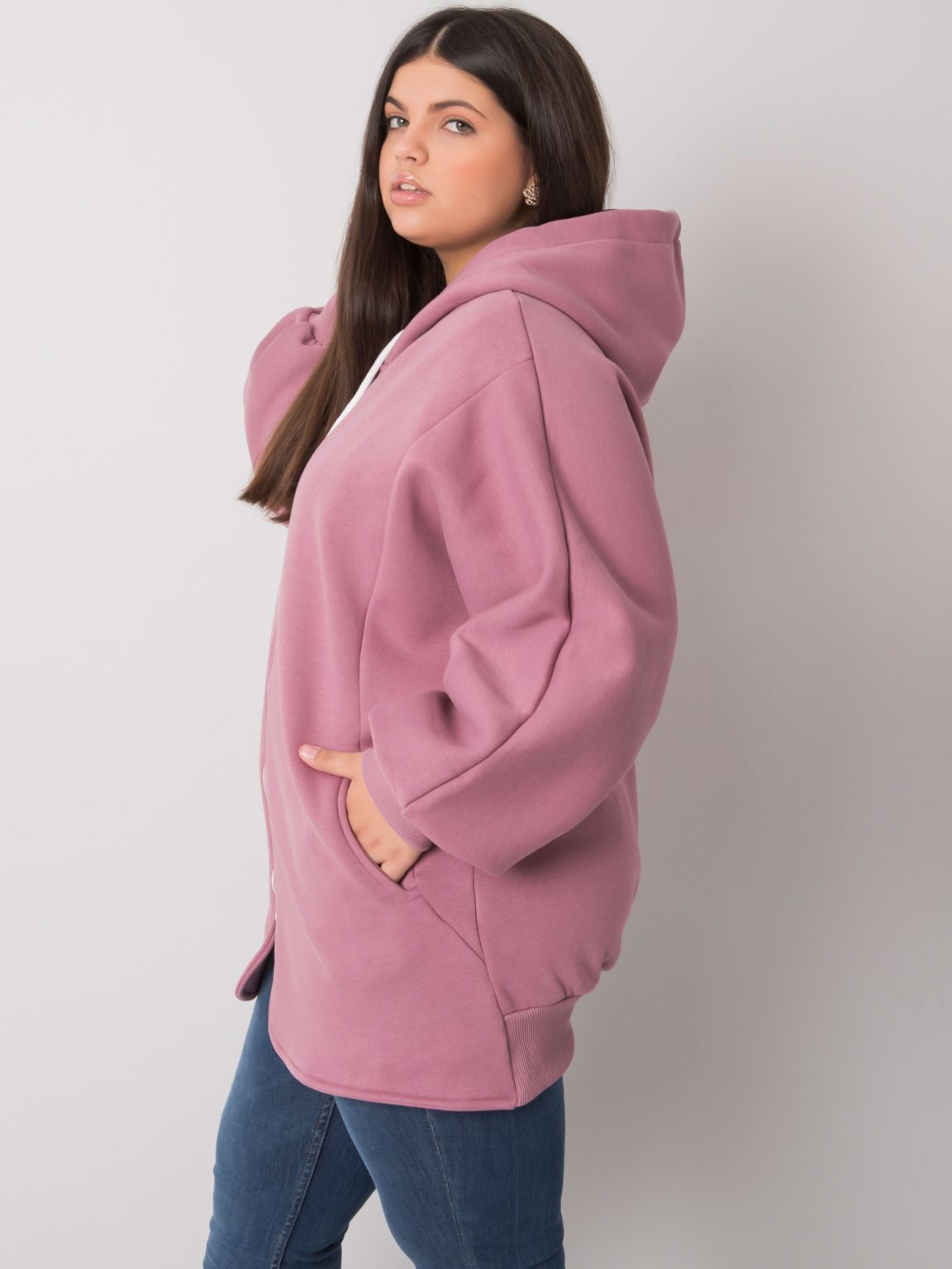 Hurtownia Brudnoróżowa bluza plus size z kapturem Ella