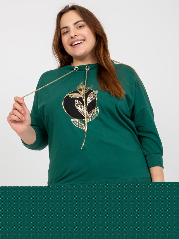 Hurtownia Ciemnozielona bluzka plus size z aplikacją