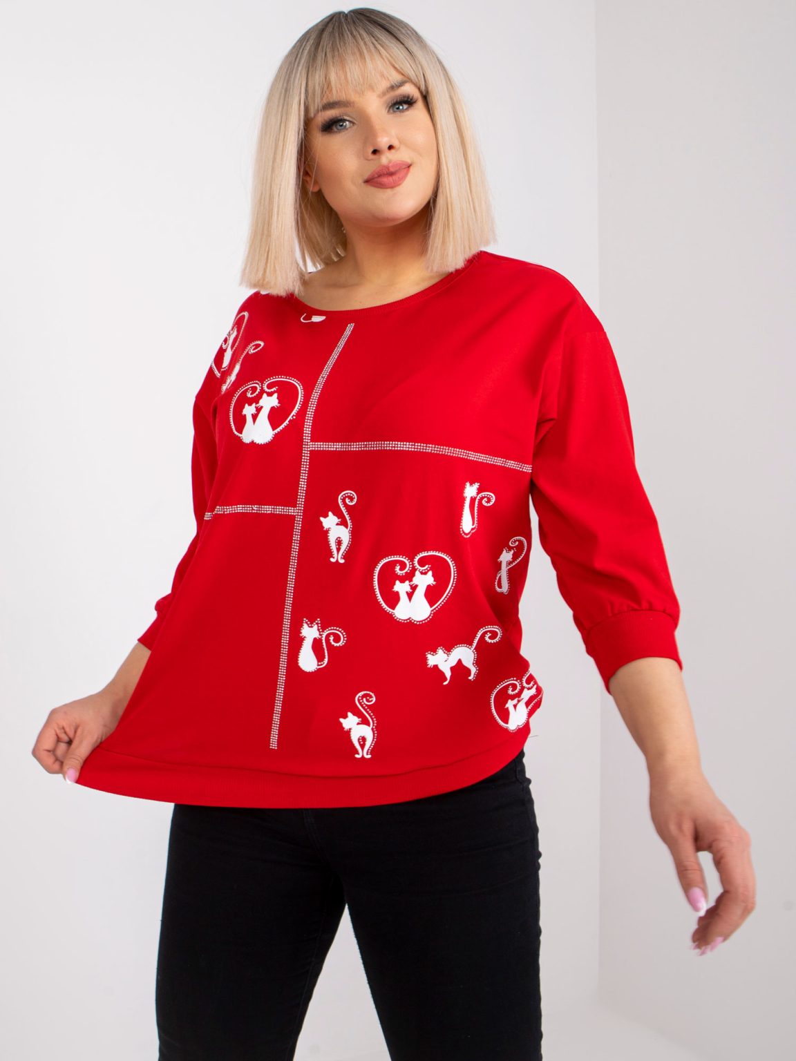 Hurtownia Czerwona bluzka plus size z nadrukiem Margeret