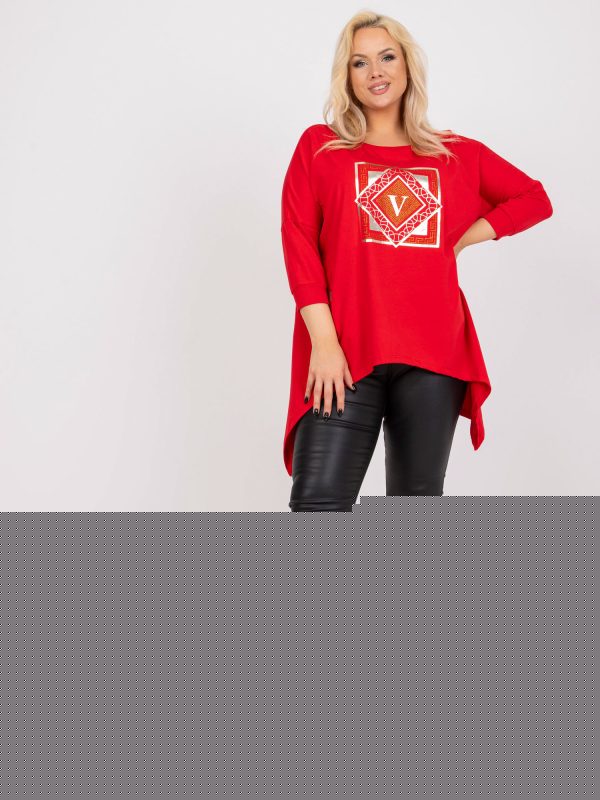 Hurtownia Czerwona asymetryczna tunika plus size z nadrukiem