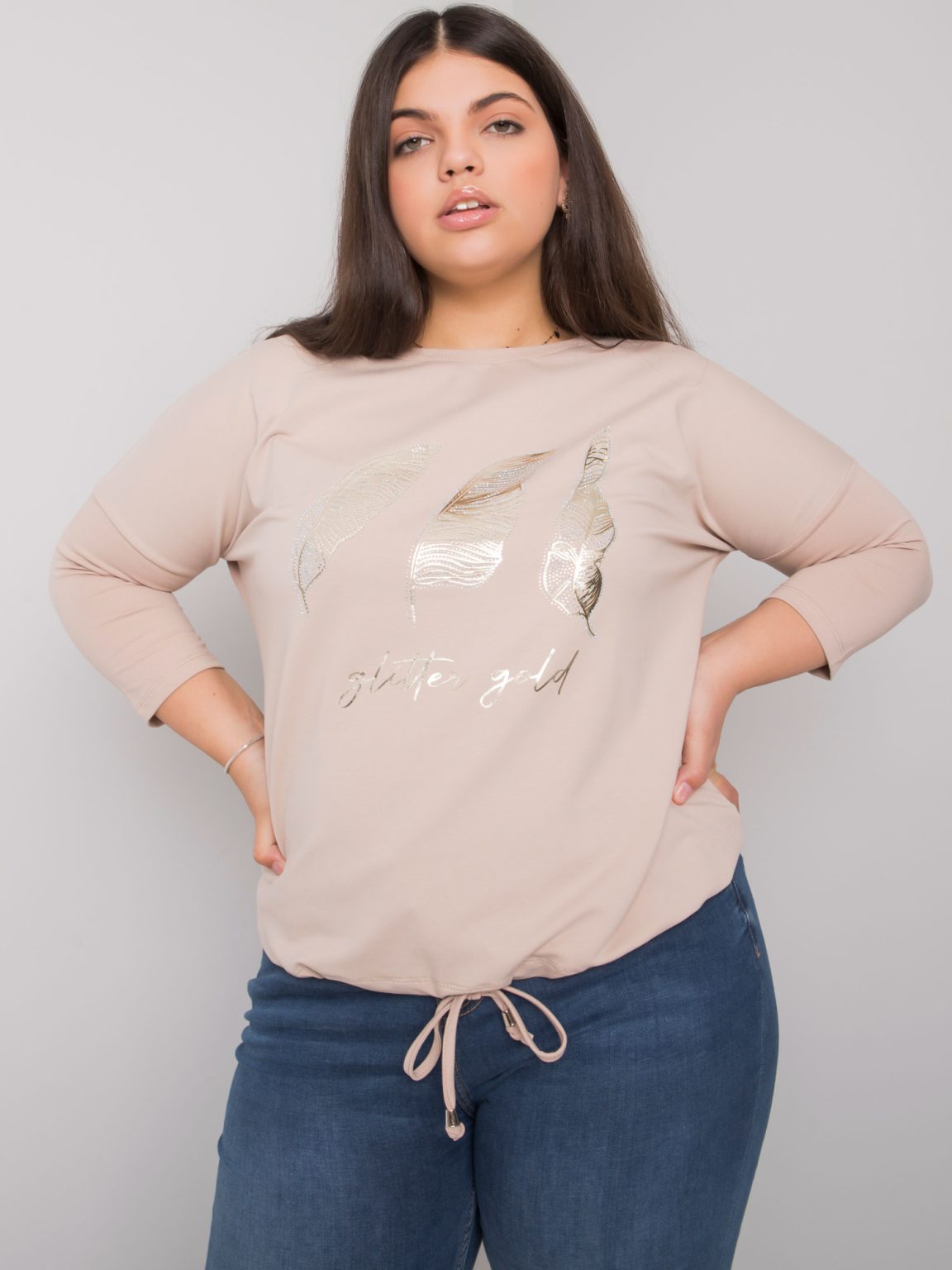 Hurtownia Beżowa bluzka plus size z printem Sarah