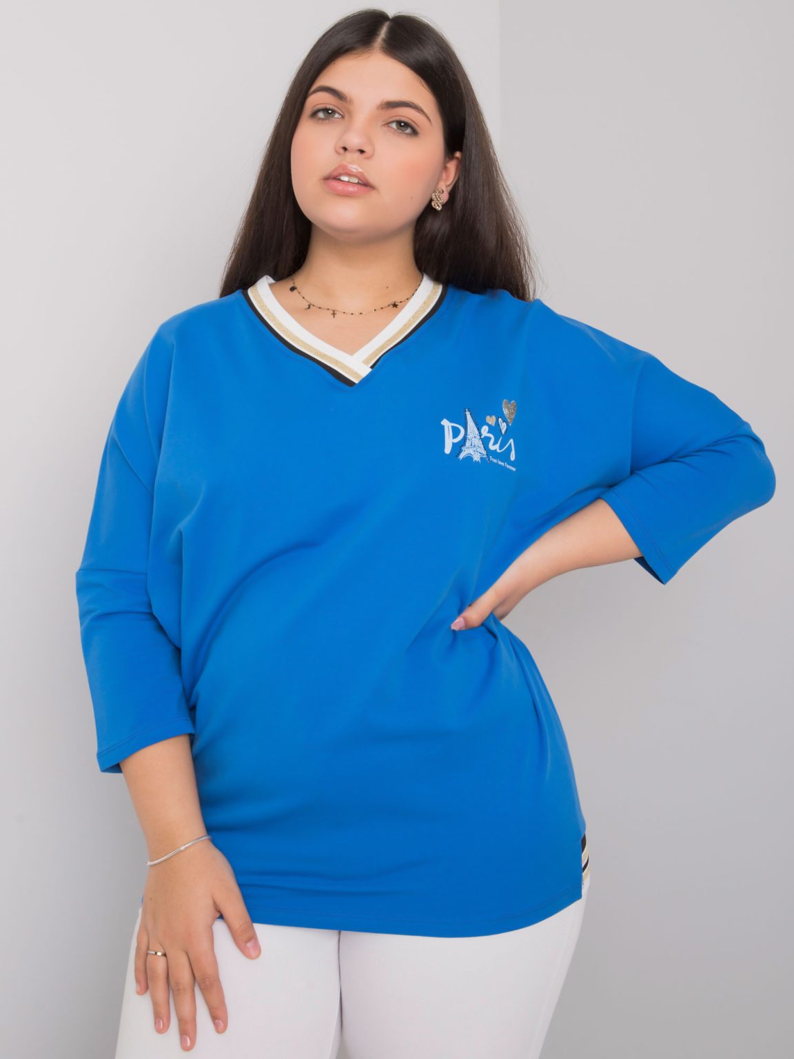 Hurtownia Niebieska bawełniana bluzka plus size Alida