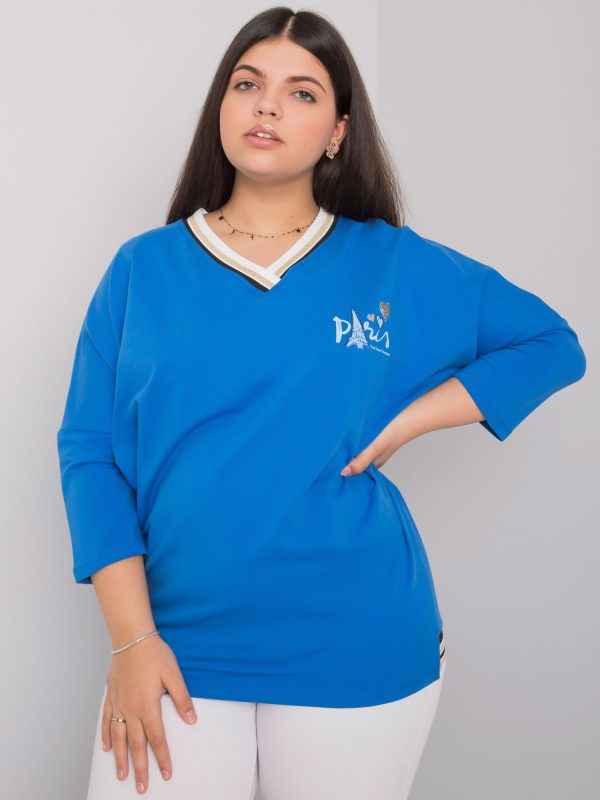 Hurtownia Niebieska bawełniana bluzka plus size Alida