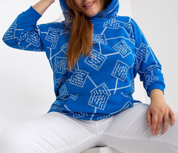 Hurtownia Ciemnoniebieska dresowa bluza plus size z nadrukiem