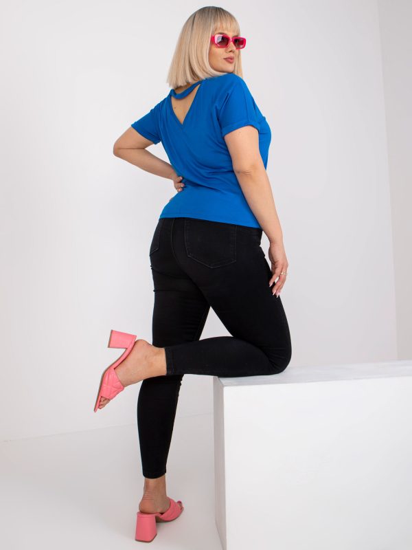 Hurtownia Ciemnoniebieska bluzka plus size z dekoltem na plecach Dina