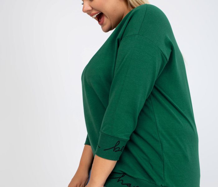 Hurtownia Zielono-czarna gładka bluza plus size bez kaptura Charliza
