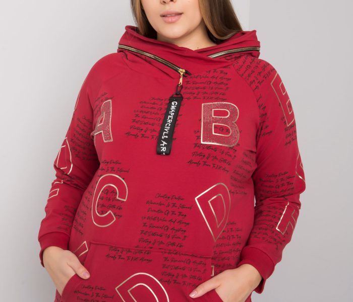 Hurtownia Bordowa bluza plus size z aplikacją Adele