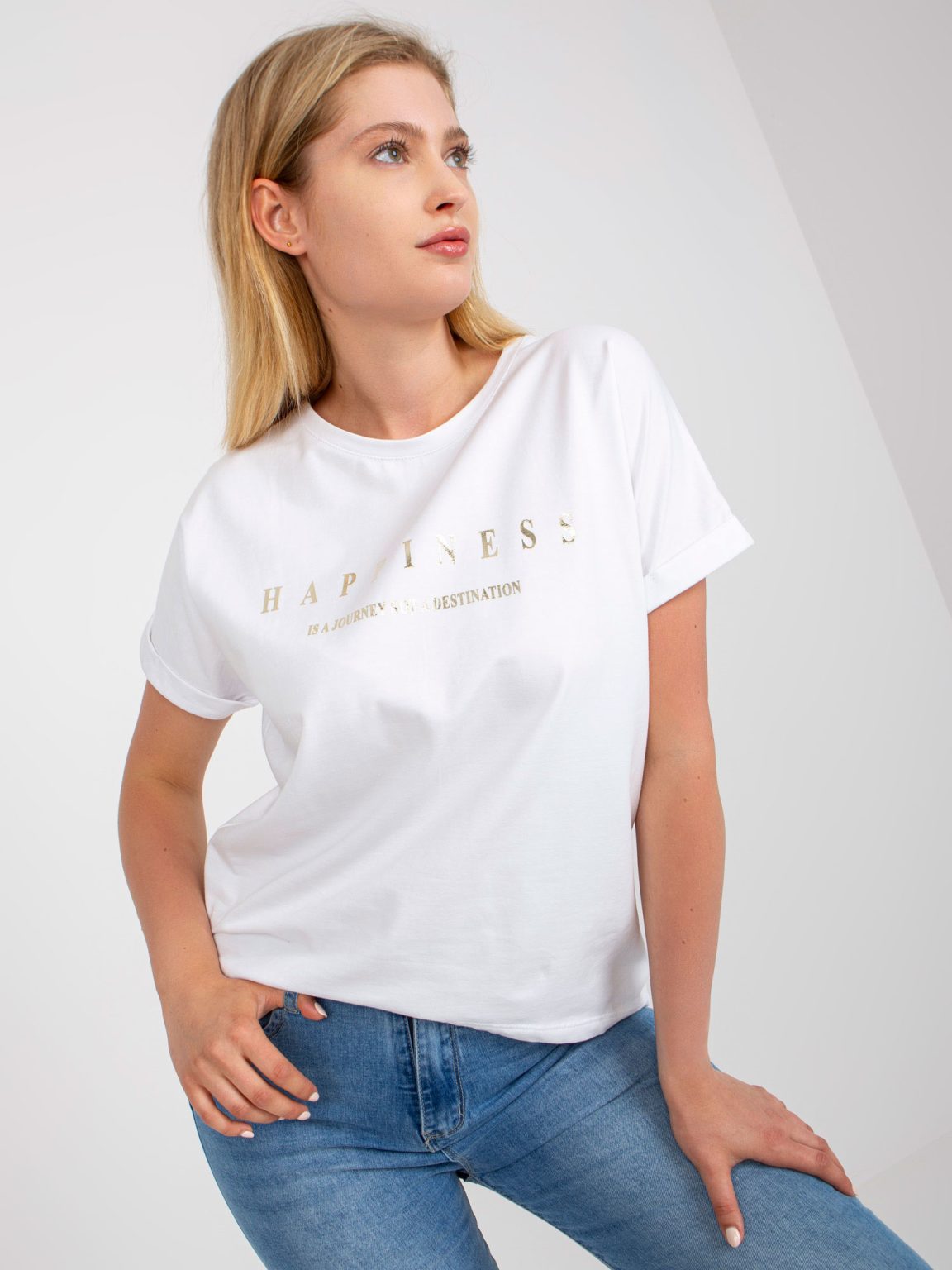 Hurtownia Biały bawełniany t-shirt plus size z krótkim rękawem