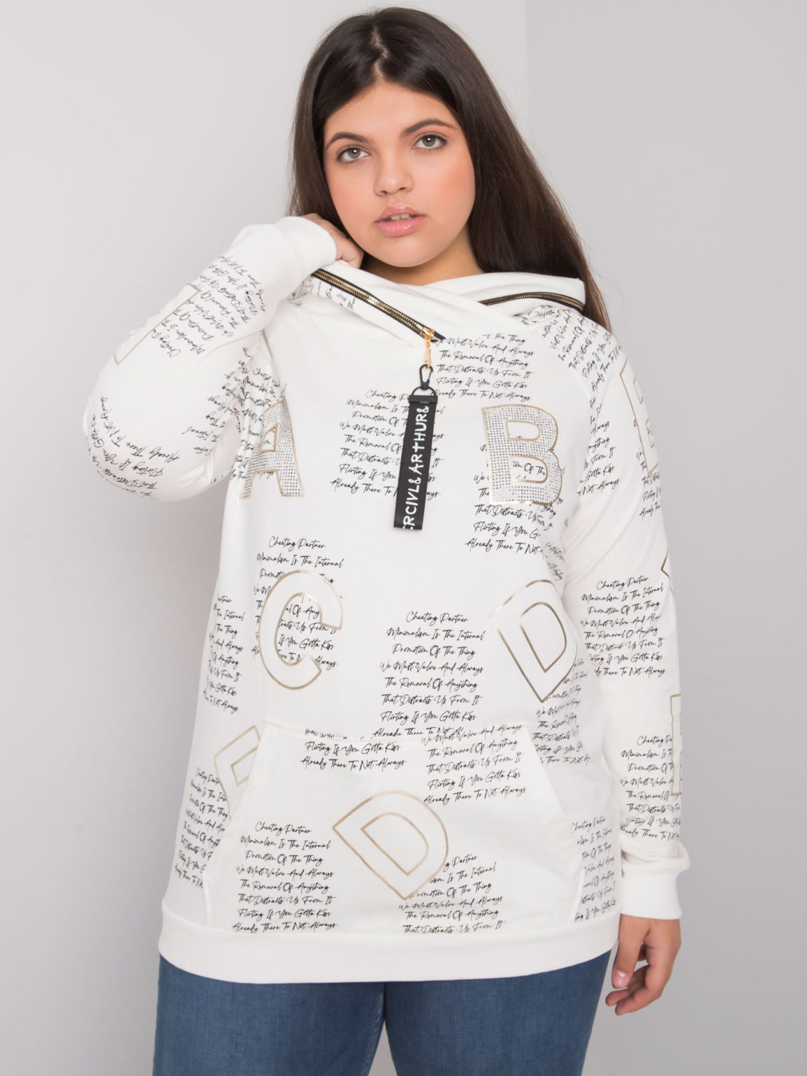 Hurtownia Ecru bluza plus size z aplikacją Adele